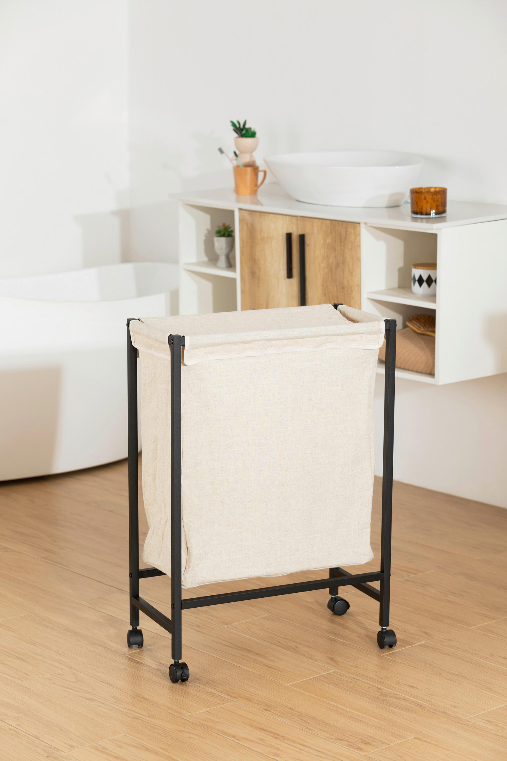 WÄSCHEKORB - Beige/Schwarz, MODERN, Textil/Metall (56/78/29cm) - PBJ