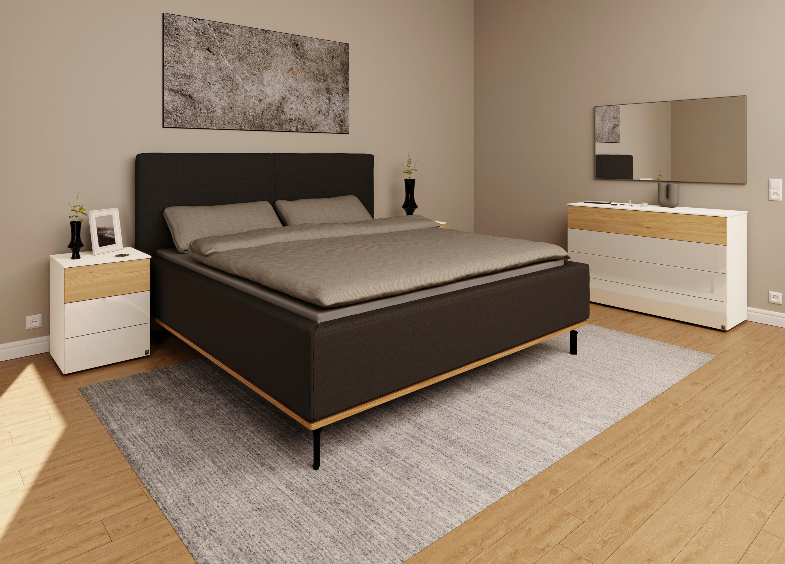 Thumbnail - Musterring Polsterbett, Anthrazit, Textil, Birke, Buche, massiv, H2 + H3, Höhe ca. 20 cm, 180x200 cm, Reach, atmungsakti...