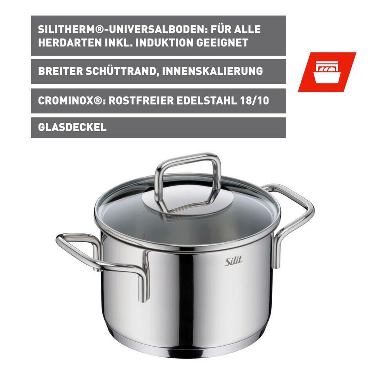 BRATENTOPF Extra Cook 2L L  - Edelstahlfarben, Basics, Metall (25,2/18,8/14,1cm) - Silit