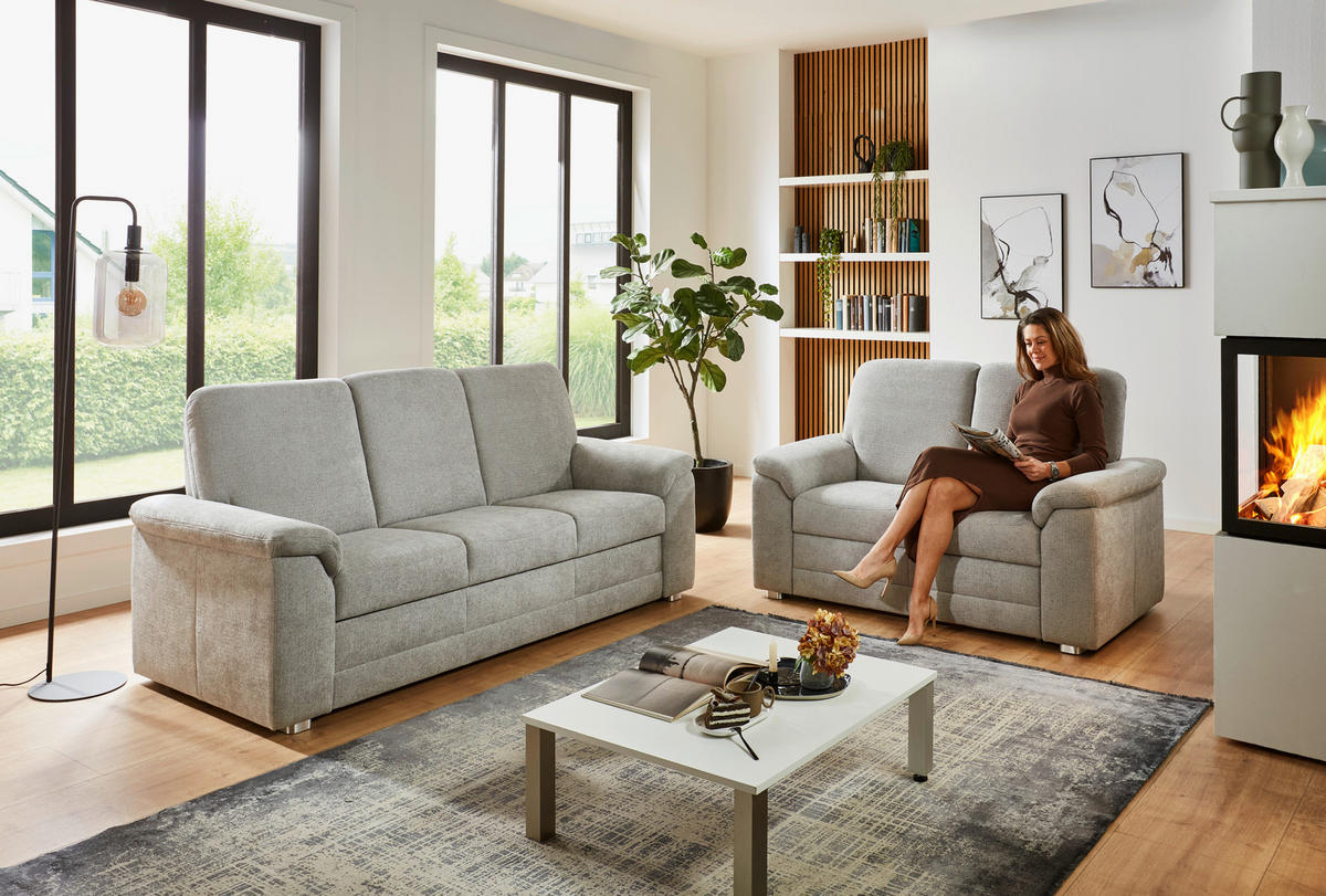 2-SITZER-SOFA Chenille Hellgrau  - Hellgrau/Alufarben, Konventionell, Textil/Metall (156/96/89cm) - Beldomo Comfort