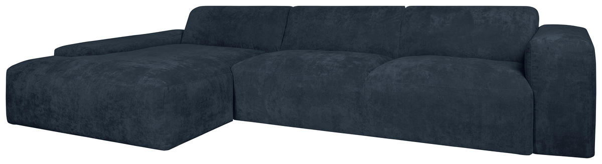 ECKSOFA HANNAH Blau Cord  - Blau/Schwarz, Design, Kunststoff/Textil (170/343cm) - MID.YOU