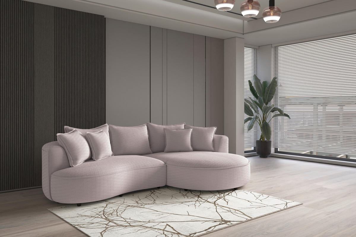 ECKSOFA in Velours, Struktur Hellrosa  - Hellrosa/Schwarz, Modern, Kunststoff/Textil (287/168cm) - Livetastic