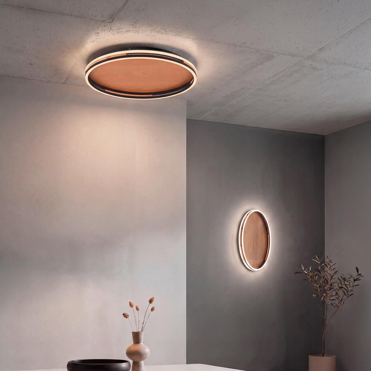 LED-DECKENLEUCHTE Sveja 55/55/8 cm   - Eichefarben, Natur, Kunststoff/Metall (55/55/8cm) - Paul Neuhaus