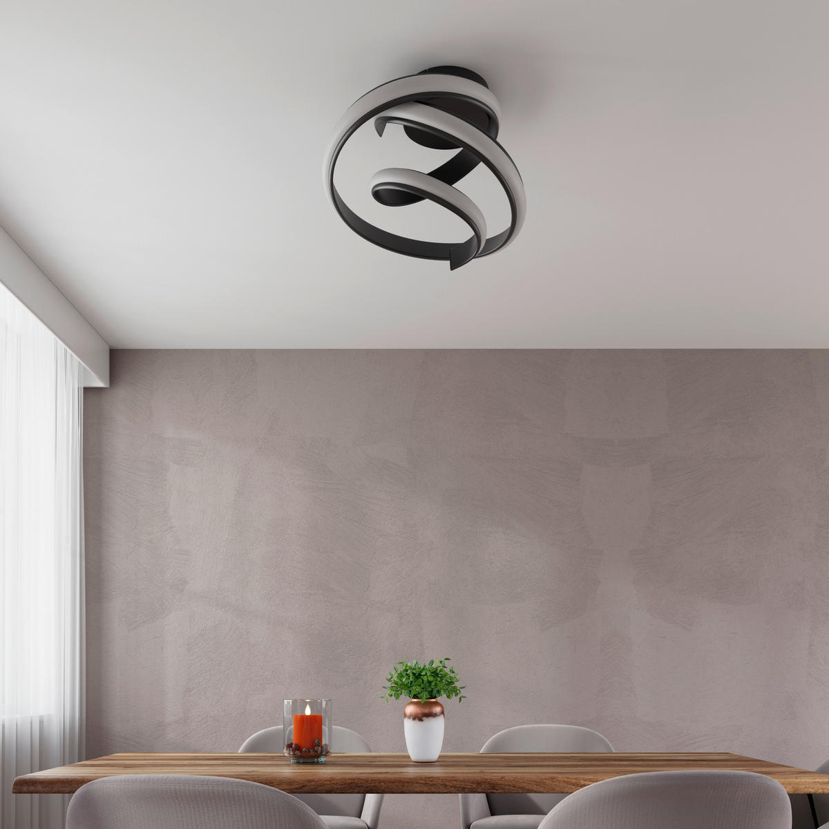 LED-DECKENLEUCHTE Turn 48/39 cm  - Schwarz, Design, Kunststoff/Metall (48/39cm) - Novel