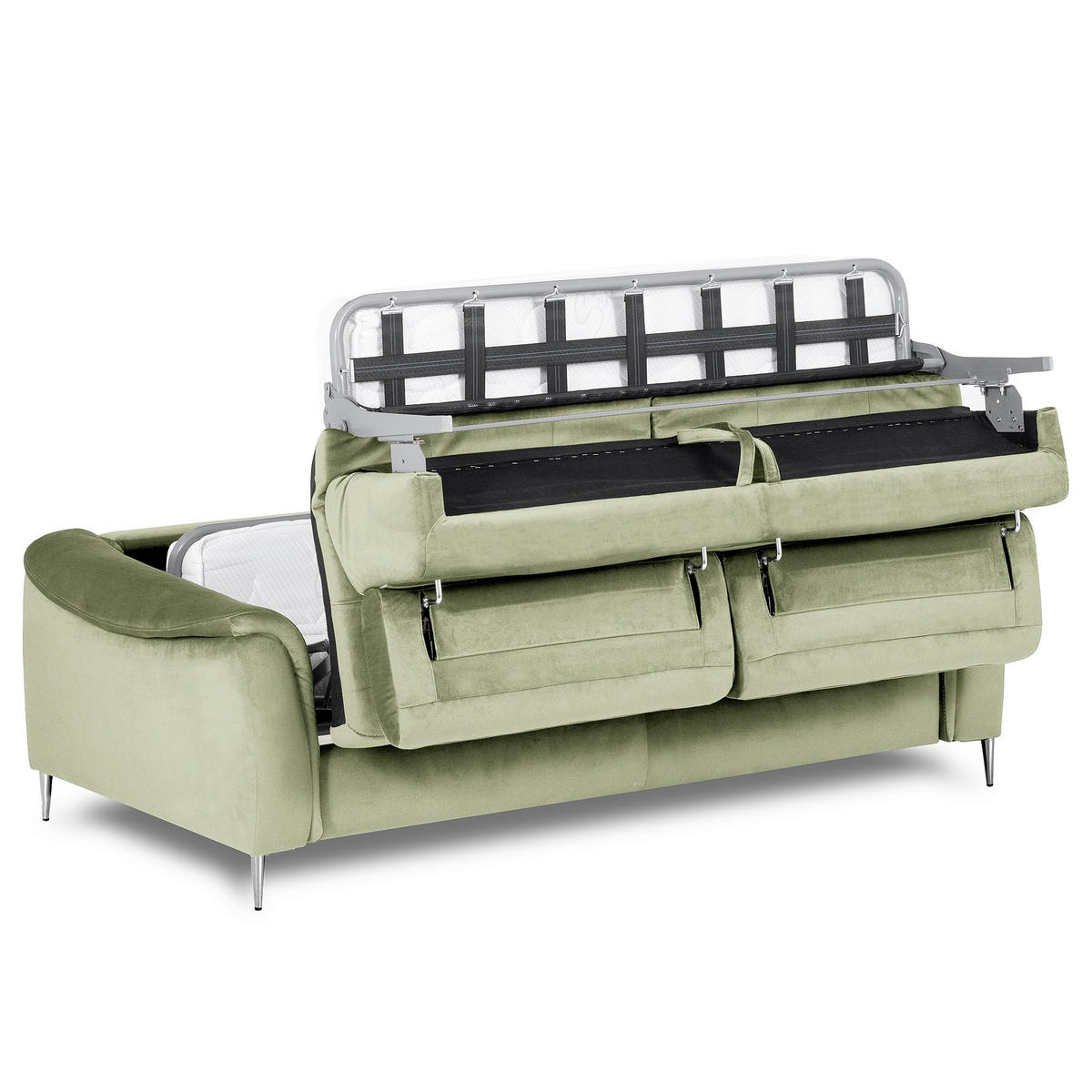 SCHLAFSOFA Samt Hellgrün  - Chromfarben/Hellgrün, Design, Textil/Metall (203/77-98/103cm) - MID.YOU