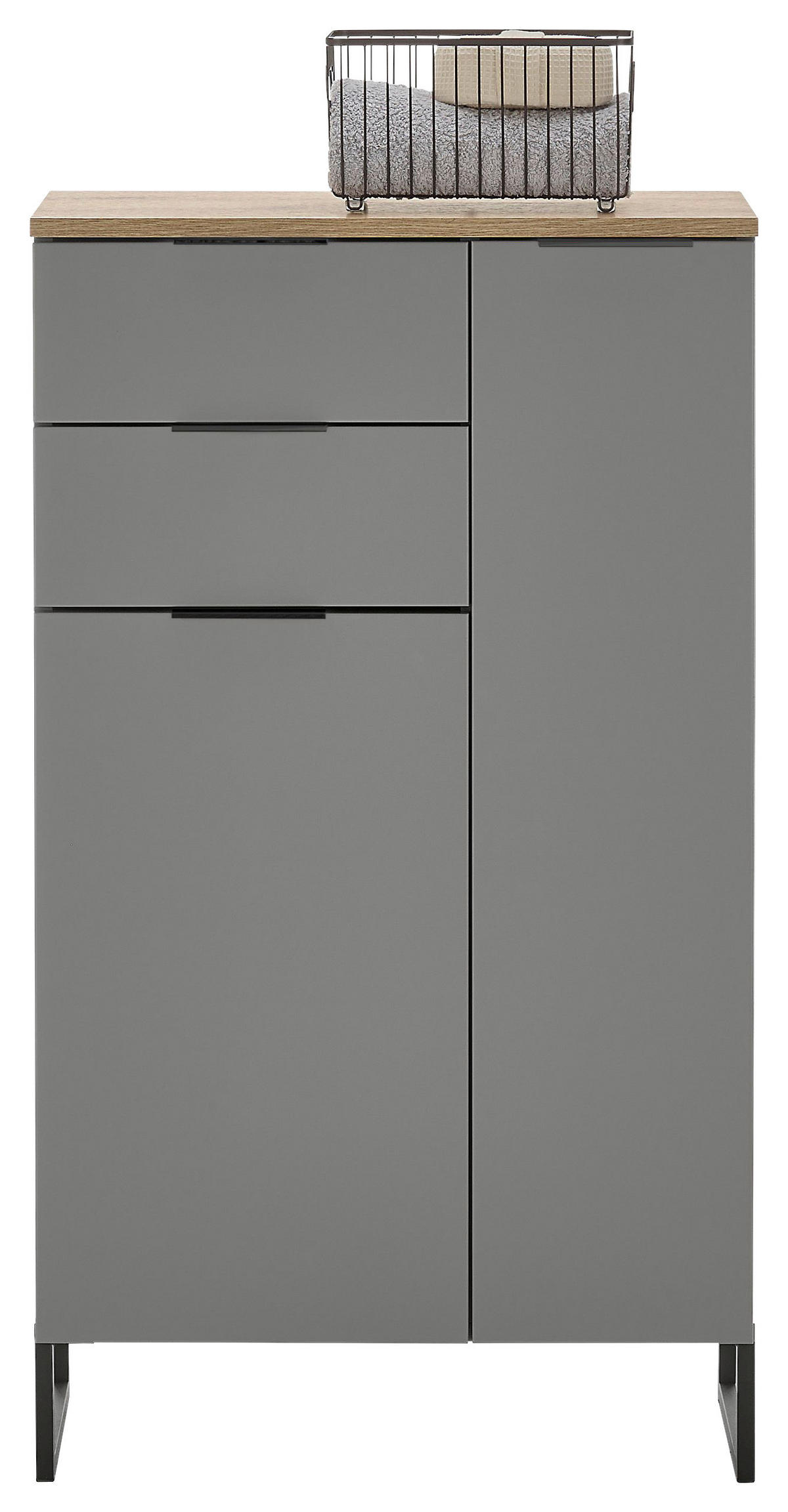 MIDI SKŘÍŇKA, šedá, barvy dubu, 60/106/32 cm - šedá/černá, Konvenční, kov/kompozitní dřevo (60/106/32cm) - Venda