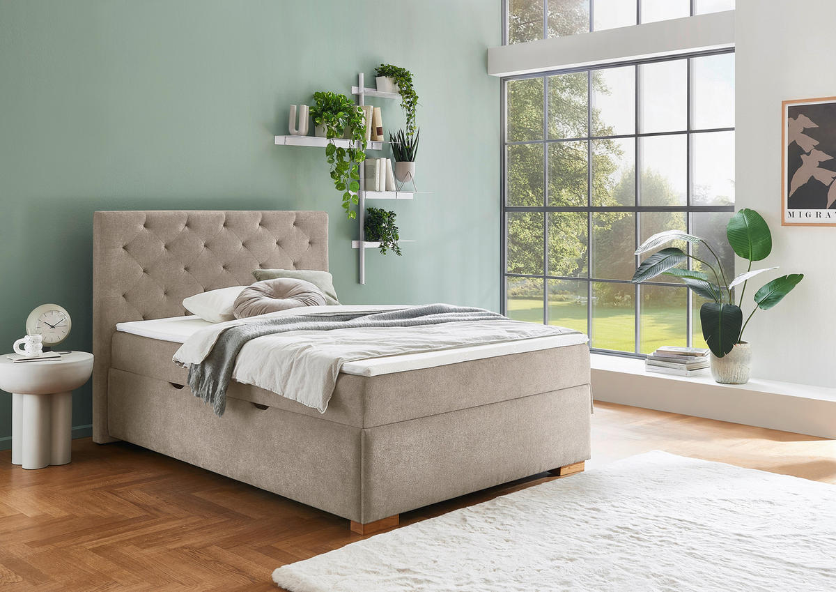 BOXBETT 140/200 cm  in Creme  - Eichefarben/Creme, Basics, Holz/Textil (140/200cm) - Boxxx