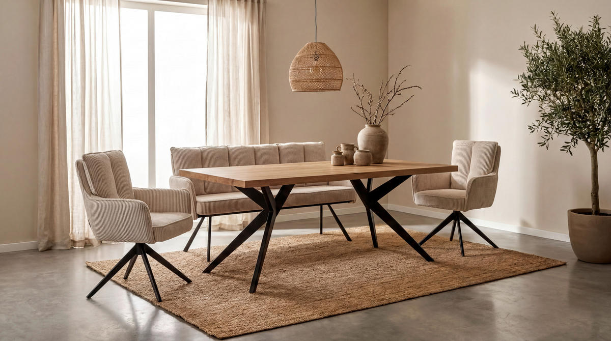 SITZBANK 180/93/67 cm Cord Beige  - Beige/Schwarz, Design, Textil/Metall (180/93/67cm) - Novel
