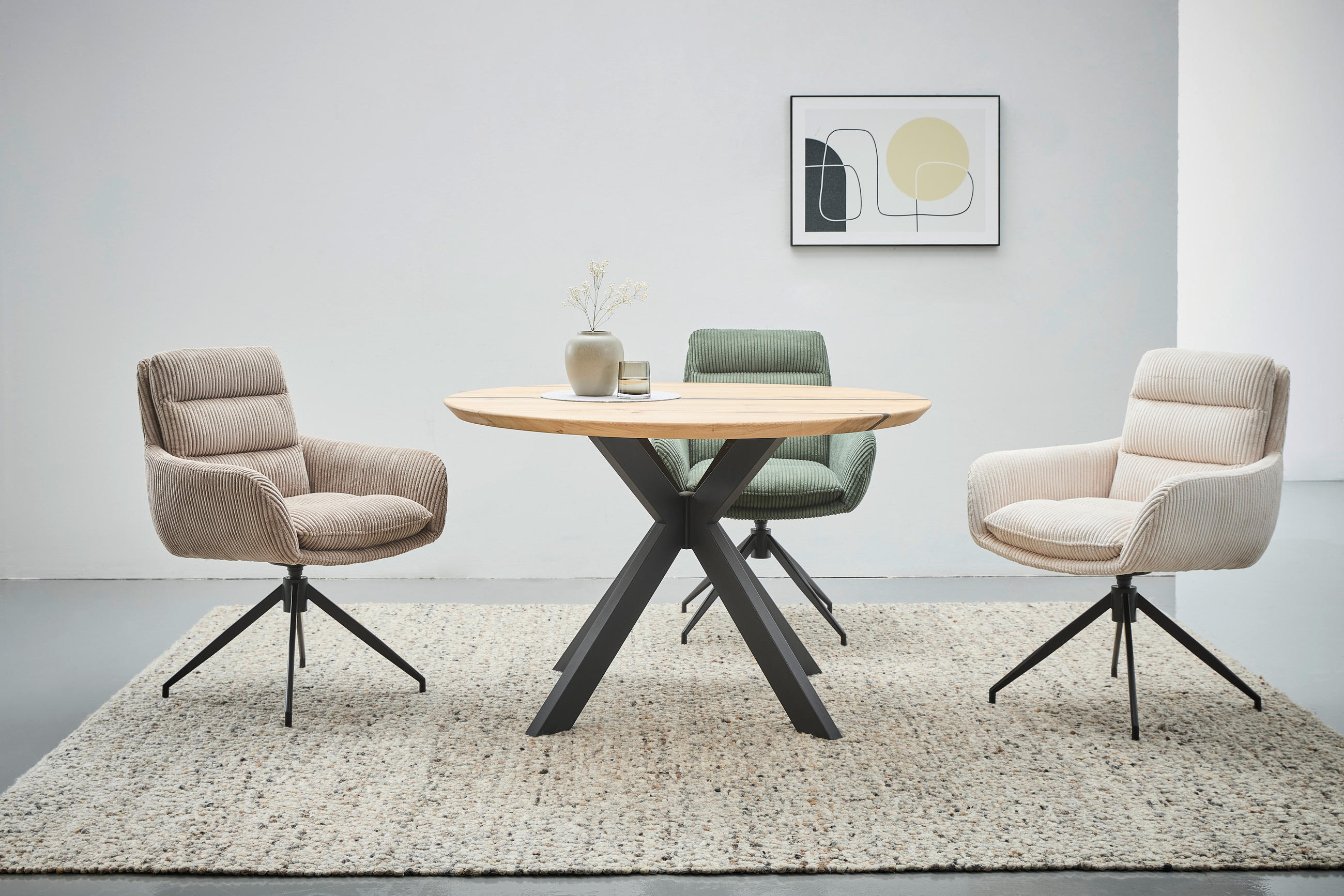 ESSTISCH in Holz, Metall 120/120/76 cm  - Eichefarben/Schwarz, Design, Holz/Metall (120/120/76cm) - Linea Natura