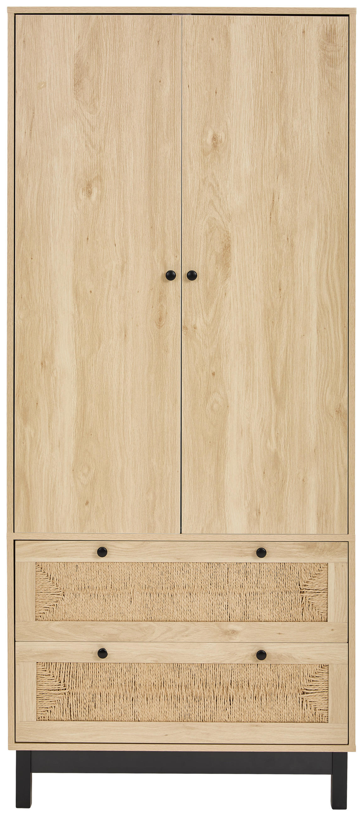 GARDEROBENSCHRANK  in 80/190/39 cm  - Schwarz/Naturfarben, Natur, Holz/Papier (80/190/39cm) - MID.YOU