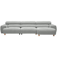 ECKSOFA in Velours Hellgrau  329/150 cm  - Buchefarben/Hellgrau, Design, Holz/Textil (329/150cm) - Lomoco