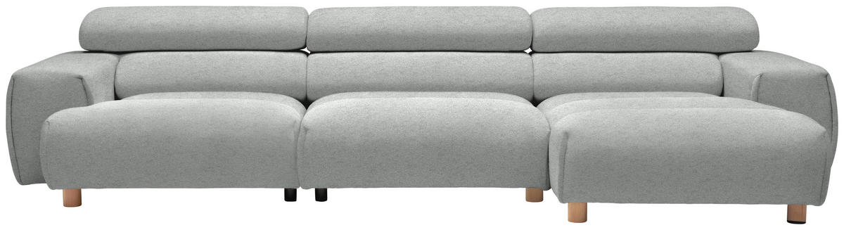 ECKSOFA in Velours Hellgrau  329/150 cm  - Buchefarben/Hellgrau, Design, Holz/Textil (329/150cm) - Lomoco