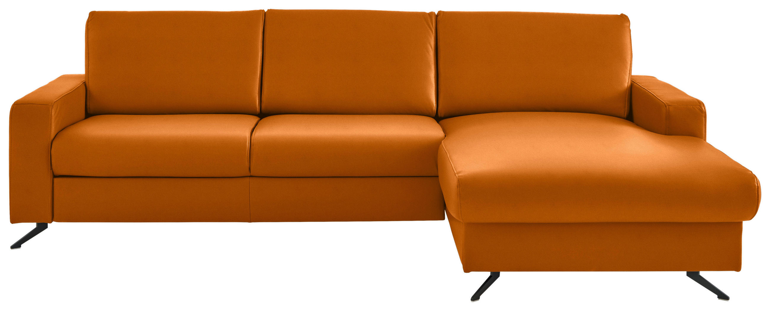 ECKSOFA in Echtleder Orange  267/165 cm  - Schwarz/Orange, Design, Leder/Metall (267/165cm) - Lomoco