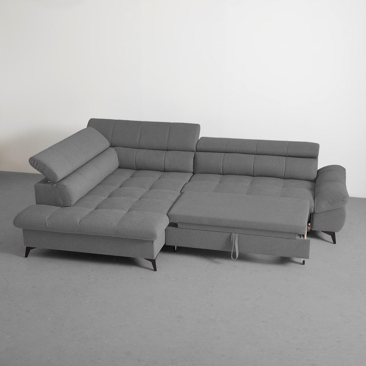 ECKSOFA in Chenille Anthrazit  - Anthrazit/Schwarz, Modern, Textil/Metall (201/296cm) - Livetastic