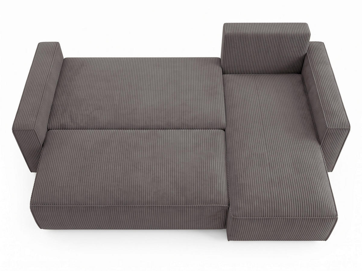 ECKSOFA Grau Cord Rückenkissen, Bettkasten, Schlaffunktion, Rücken echt, Liegefläche im Originalstoff  - Schwarz/Grau, MODERN, Kunststoff/Textil (232/140cm) - Xora