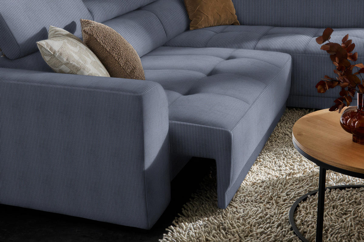 ECKSOFA in Feincord Blaugrau  284/205 cm  - Blaugrau/Schwarz, Design, Kunststoff/Textil (284/205cm) - Xora