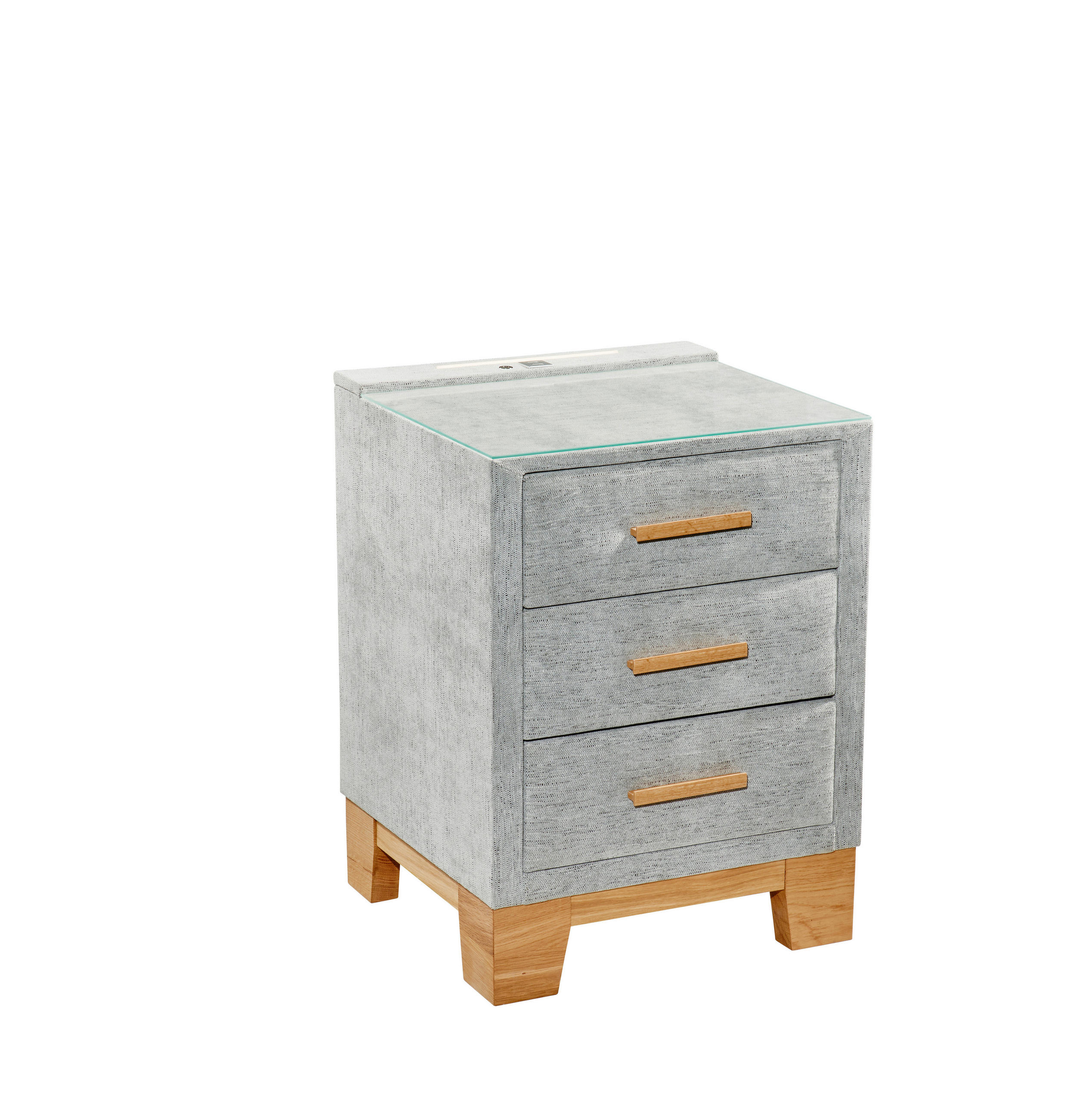 Noptieră, 47/70/51 cm, gri deschis - gri deschis/culoare lemn stejar, Modern, sticlă/lemn (47/70/51cm)