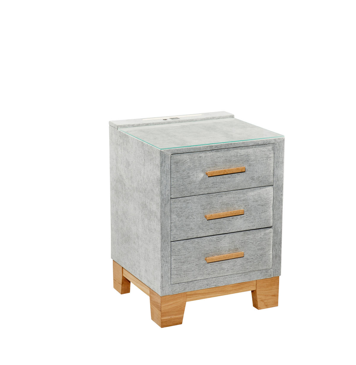 Noptieră, 47/70/51 cm, gri deschis - gri deschis/culoare lemn stejar, Modern, sticlă/lemn (47/70/51cm)