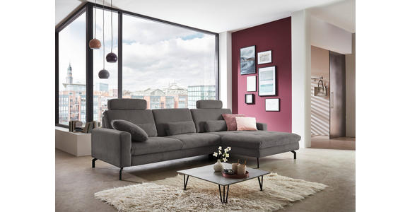 ECKSOFA Anthrazit Cord Rücken echt  - Anthrazit/Schwarz, Design, Textil/Metall (302/178cm) - Carryhome