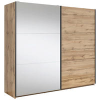 SCHWEBETÜRENSCHRANK 220/195,5/60 cm 2-türig Eiche Wotan, Klar  - Klar/Anthrazit, MODERN, Glas/Holzwerkstoff (220/195,5/60cm) - MID.YOU