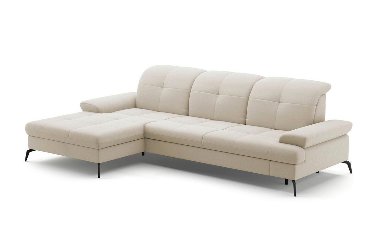 ECKSOFA Creme Flachgewebe  - Creme/Schwarz, KONVENTIONELL, Textil/Metall (185/279cm) - Sit & More