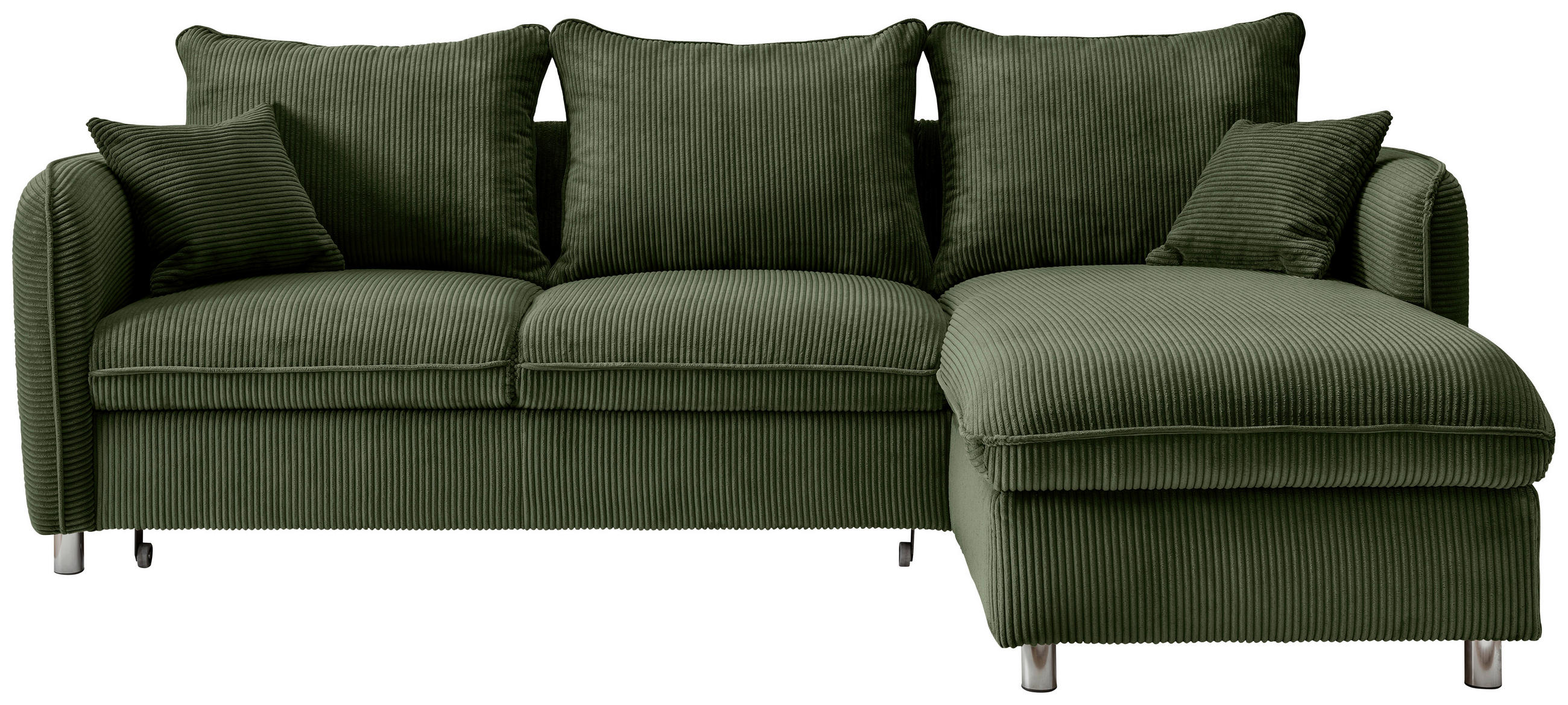 ECKSCHLAFSOFA Cord Dunkelgrün  - Chromfarben/Dunkelgrün, MODERN, Textil/Metall (254/160cm) - Livetastic