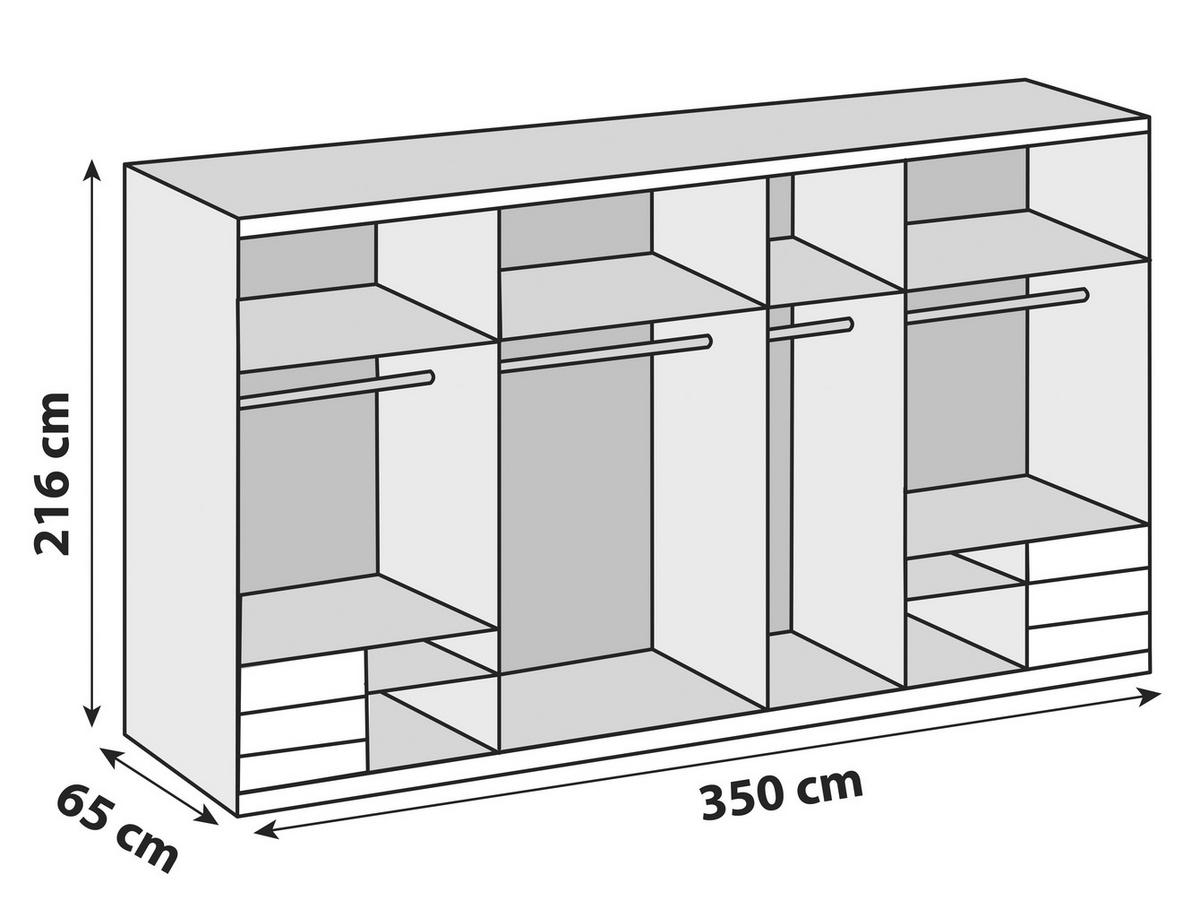 SCHWEBETÜRENSCHRANK 350,00/216,00/65,00 cm 4-türig Graphitfarben, Eichefarben  - Chromfarben/Eichefarben, Basics, Holzwerkstoff/Metall (350,00/216,00/65,00cm) - MID.YOU