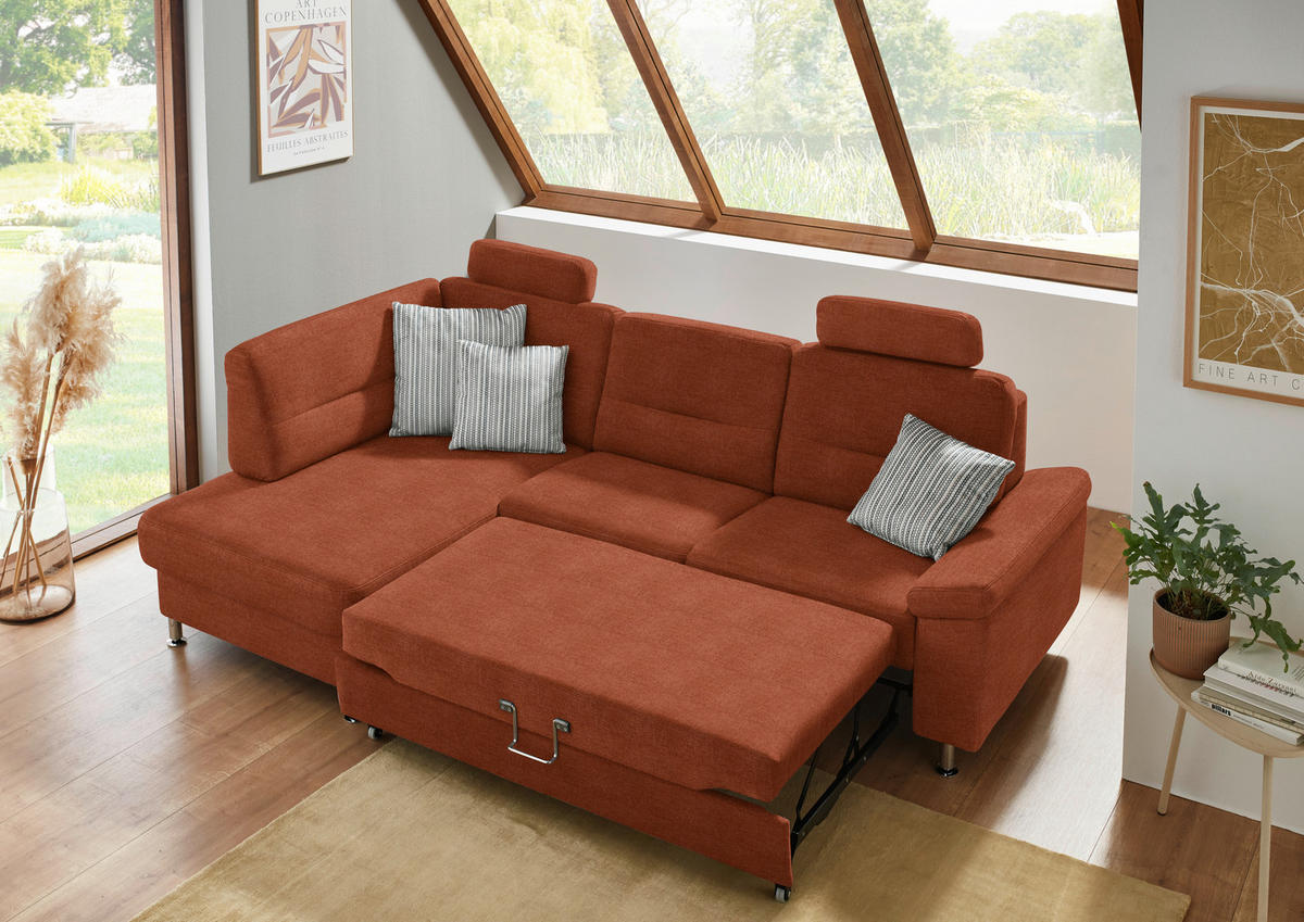 ECKSOFA  in Flachgewebe Terracotta  160/244 cm  - Terracotta/Alufarben, KONVENTIONELL, Textil/Metall (160/244cm) - Beldomo Comfort