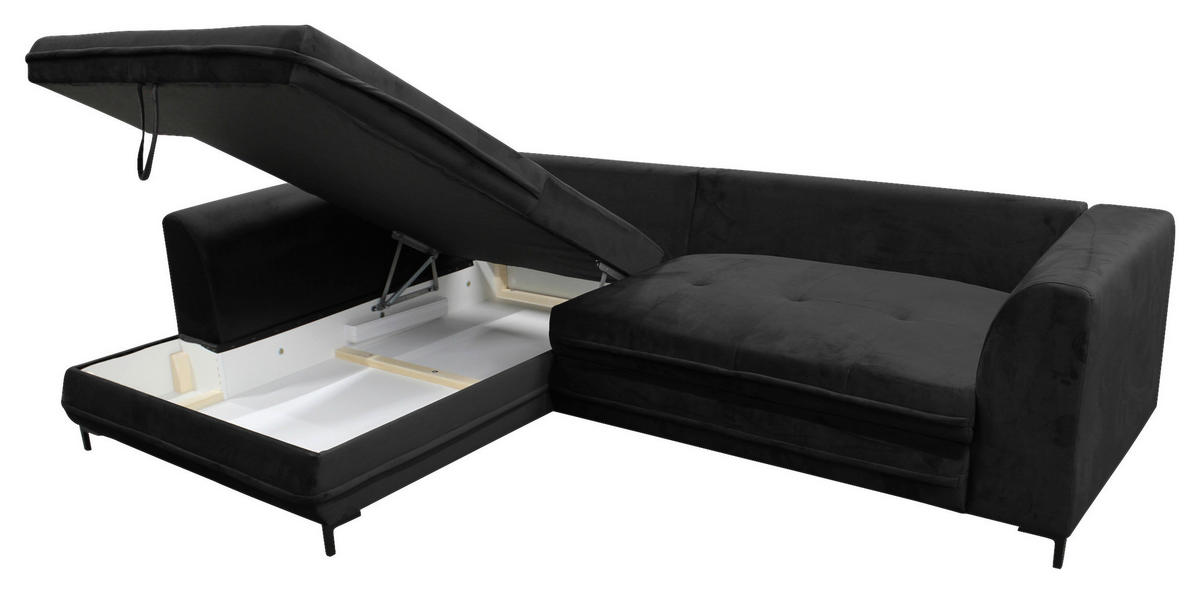 ECKSOFA in Velours Schwarz  187/277 cm  - Beige/Schwarz, Design, Textil/Metall (187/277cm) - Livetastic