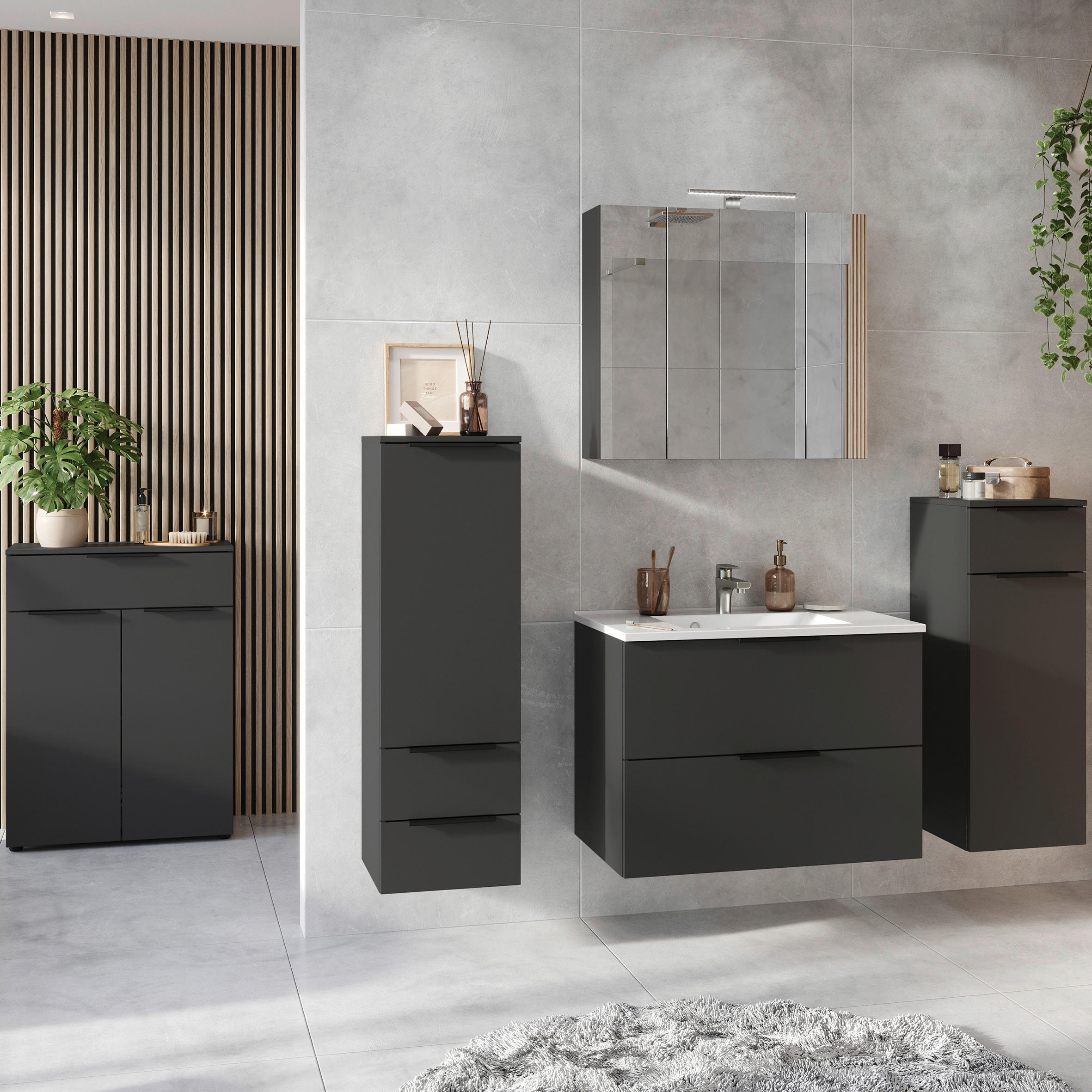 BADEZIMMER 6-teilig  in 269 cm  - Schwarz/Graphitfarben, MODERN, Holzwerkstoff/Kunststoff (269cm) - Germania