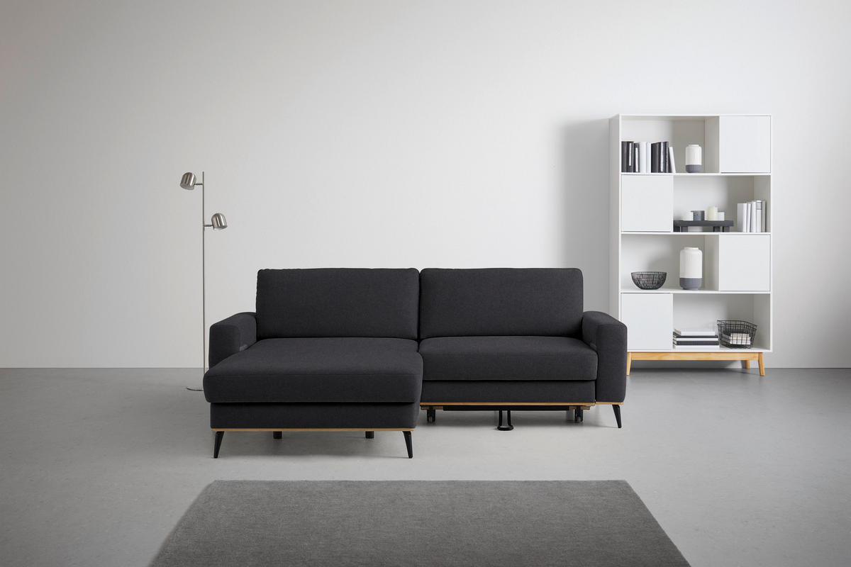 ECKSOFA in Lederlook, Mikrofaser Platinfarben  - Platinfarben/Schwarz, Konventionell, Holz/Textil (167/234cm) - MID.YOU