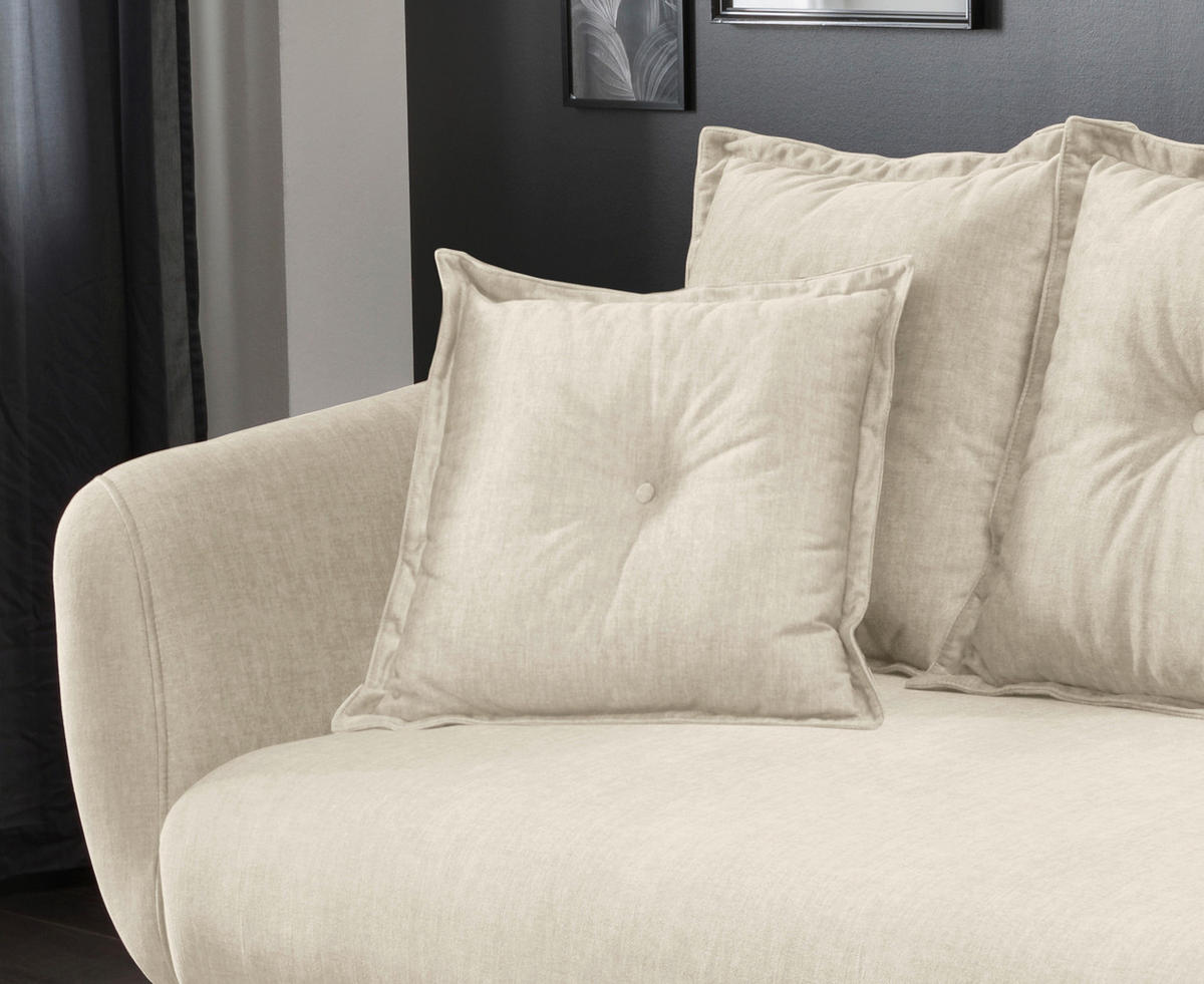 3-SITZER-SOFA in Velours Beige, Buchefarben  - Beige/Buchefarben, Modern, Holz/Textil (236/94/103cm) - Livetastic