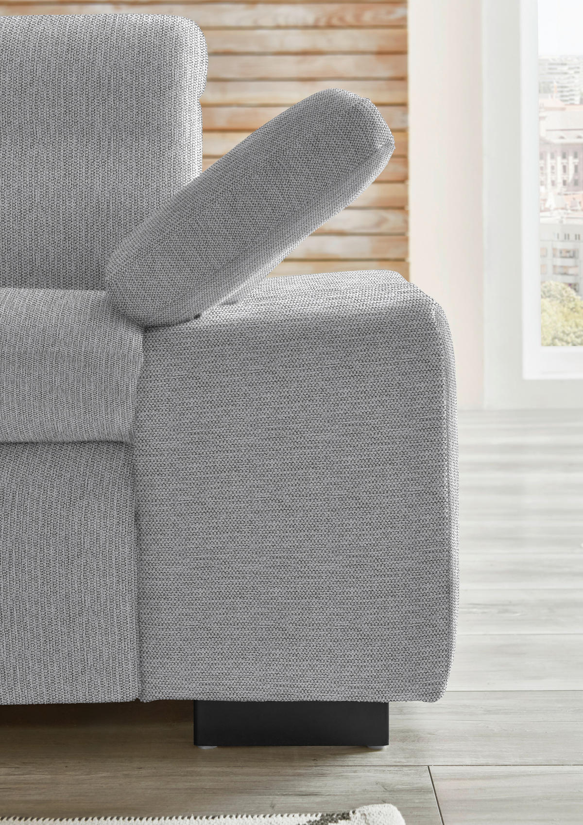 ECKSOFA in Flachgewebe Greige  - Greige/Schwarz, Design, Textil/Metall (174/297cm) - Beldomo Style