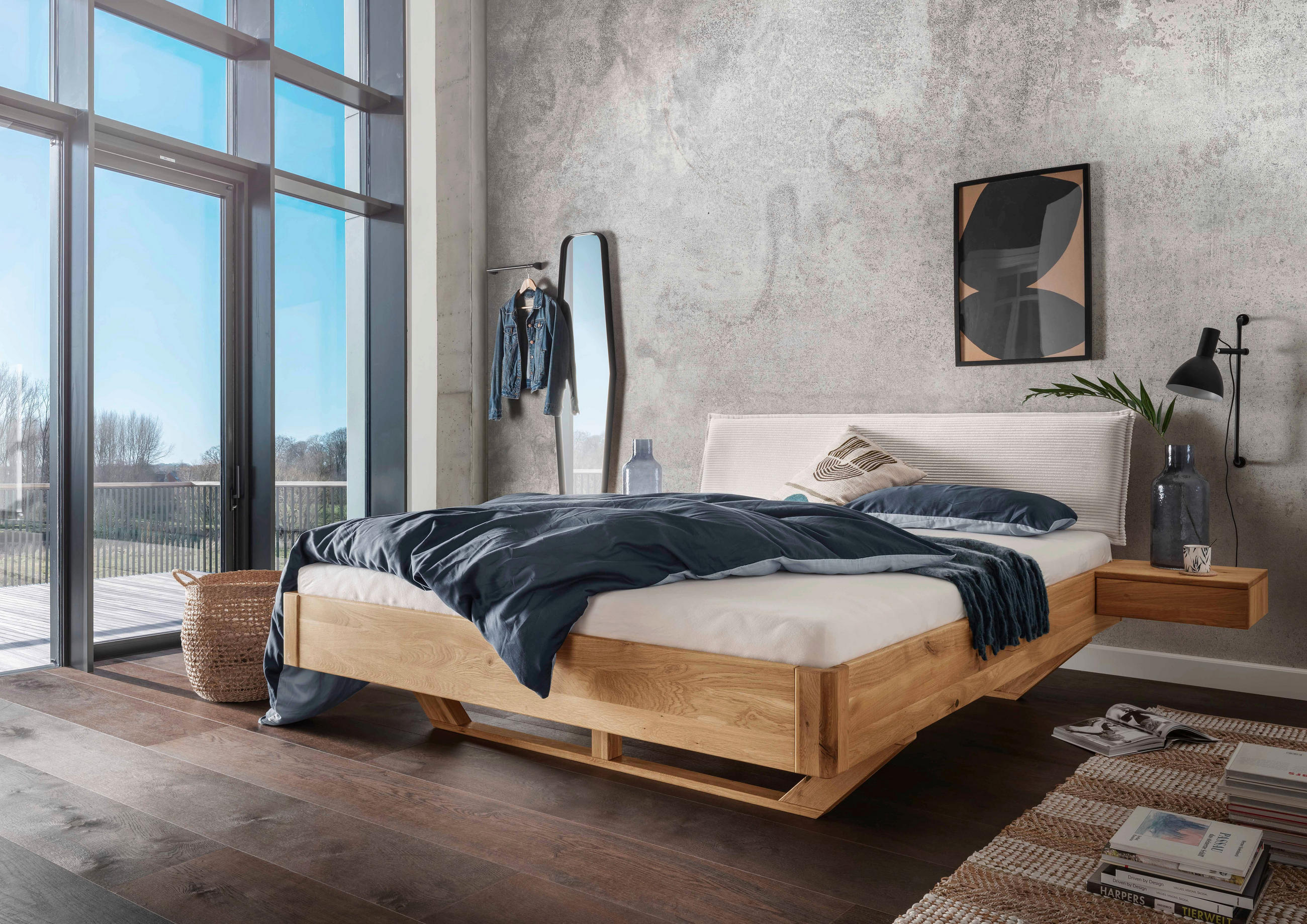BALKENBETT 200/220 cm  in Beige, Wildeiche  - Wildeiche/Beige, Natur, Holz/Textil (200/220cm) - Linea Natura