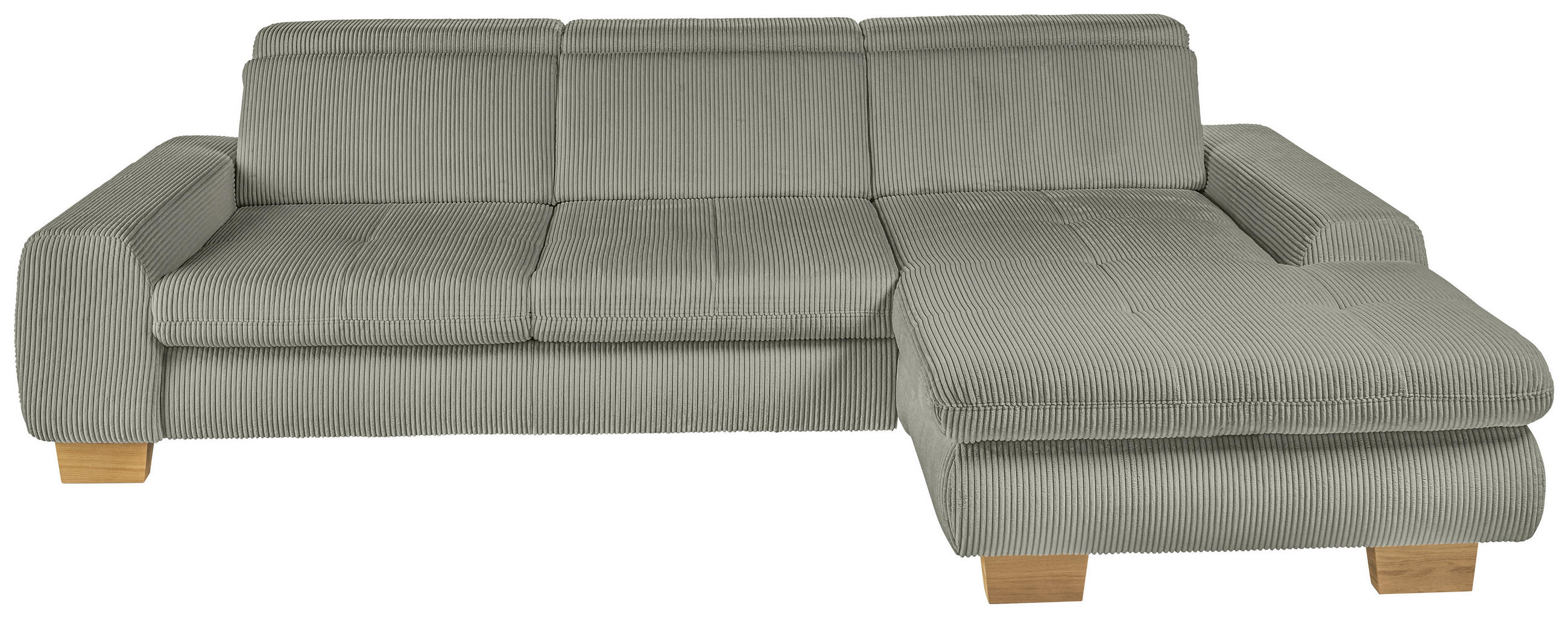 ECKSOFA Olivgrün Cord Rücken echt, Sitztiefenverstellung  - Eiche Bianco/Olivgrün, KONVENTIONELL, Holz/Textil (307/195cm) - SetOne by Musterring