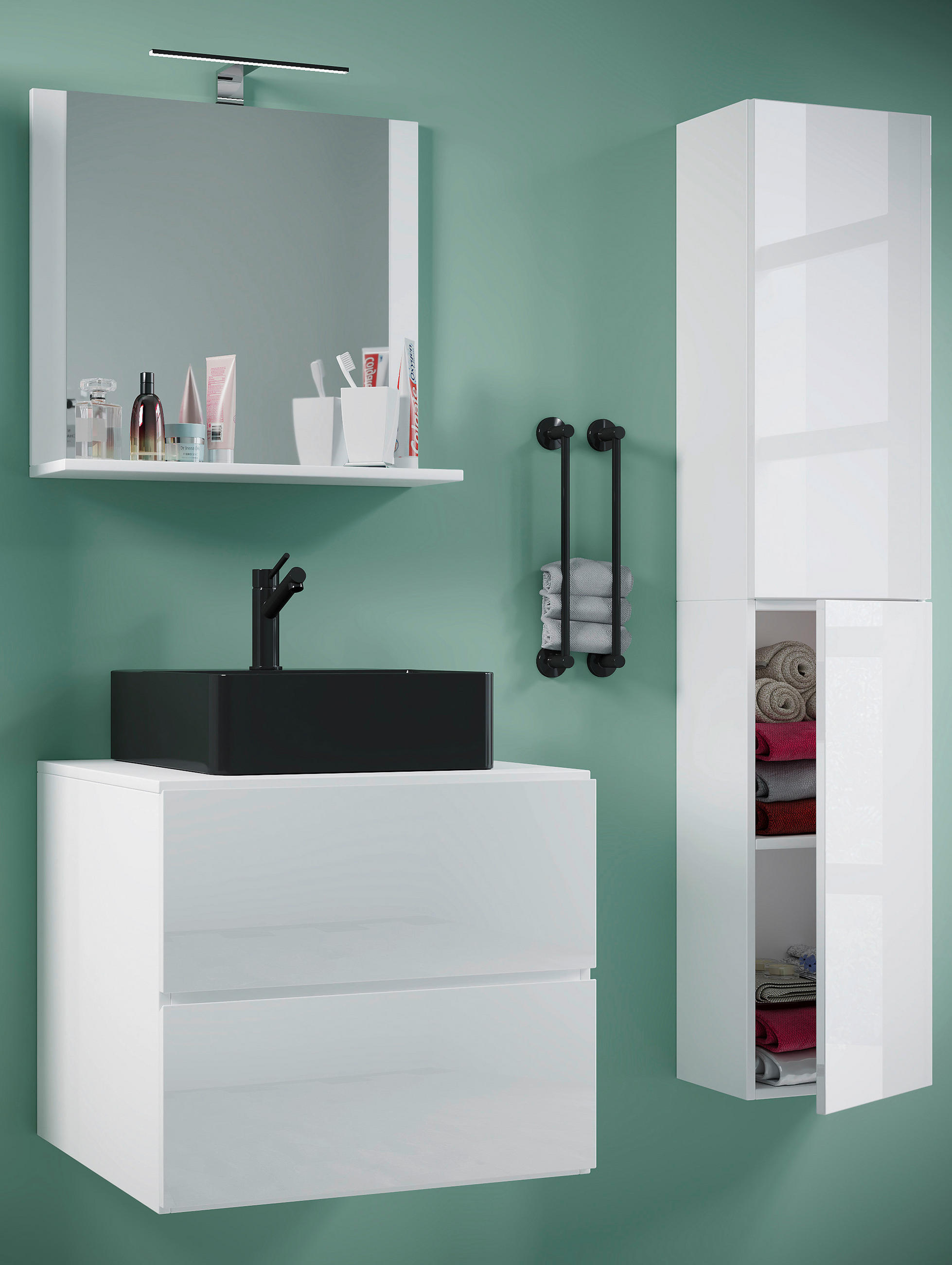 BADEZIMMER 4-teilig  in 94 cm  - Schwarz/Weiß, MODERN, Glas/Keramik (94cm) - MID.YOU