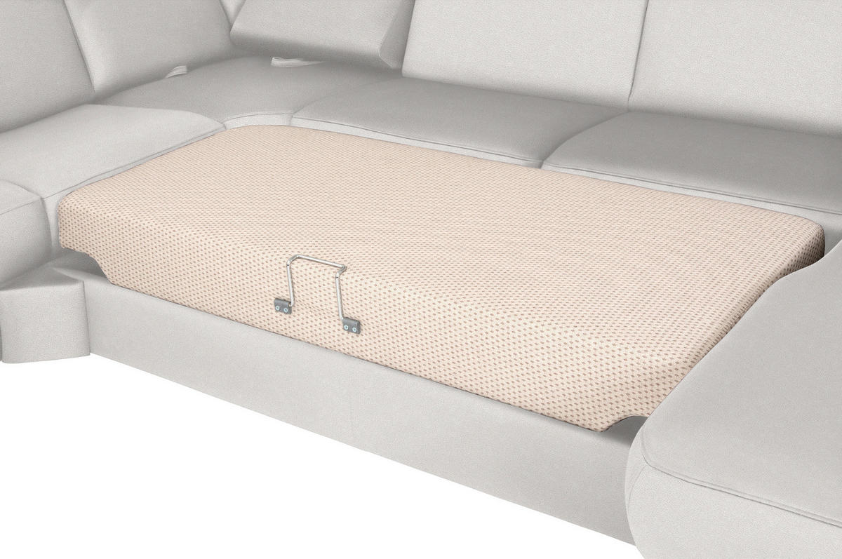 WOHNLANDSCHAFT Creme Flachgewebe  - Chromfarben/Creme, KONVENTIONELL, Textil/Metall (240/336/163cm) - Beldomo System
