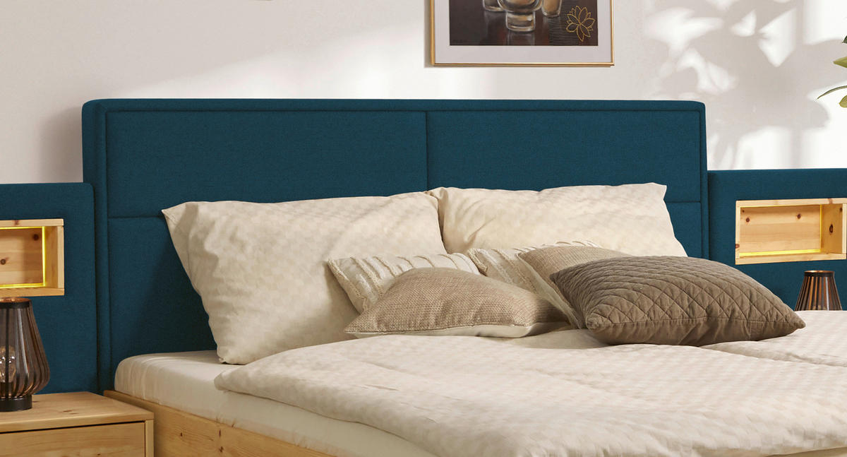 BETT 200/200 cm  Blau, Zirbelkieferfarben   - Blau/Zirbelkieferfarben, Natur, Holz/Textil (200/200cm) - Valnatura