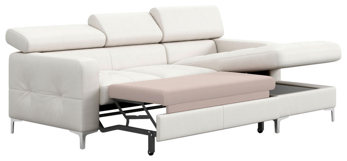 ECKSOFA in Echtleder Weiß  227/168 cm  - Chromfarben/Weiß, Design, Leder/Metall (227/168cm) - Livetastic