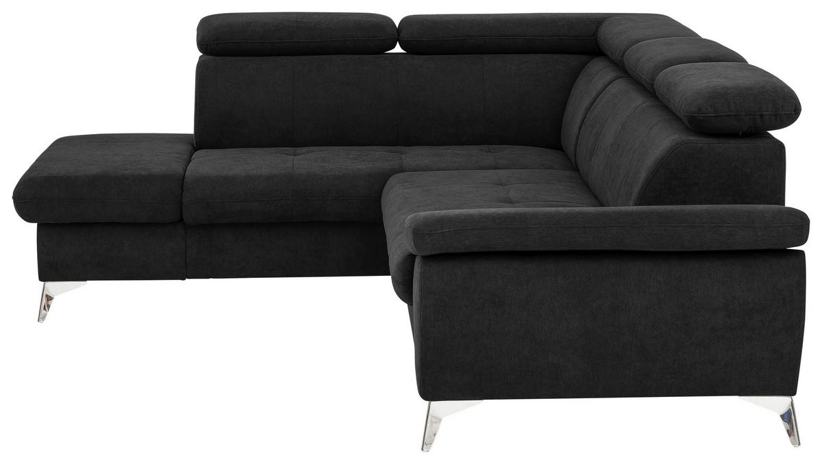 ECKSOFA Schwarz Mikrofaser  - Chromfarben/Schwarz, KONVENTIONELL, Textil/Metall (209/256cm) - Livetastic