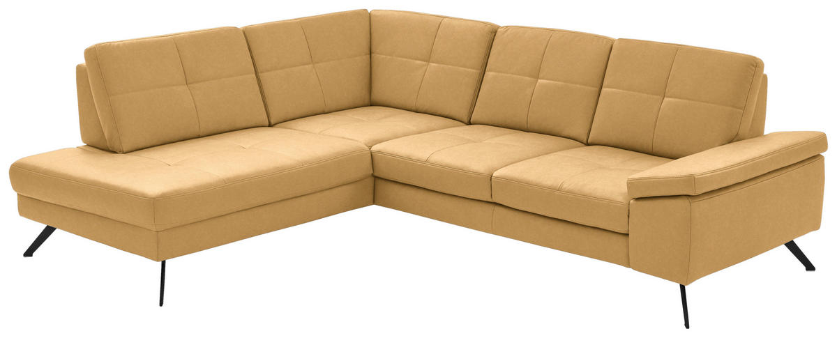 ECKSOFA in Lederlook, Mikrofaser Gelb  - Gelb/Schwarz, Design, Textil/Metall (194/261cm) - Beldomo System