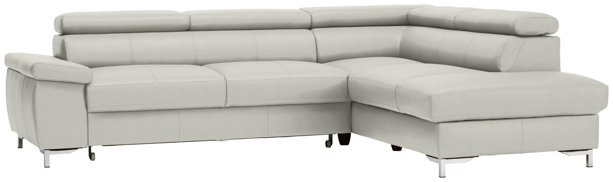 ECKSOFA in Echtleder Hellgrau  - Chromfarben/Hellgrau, Design, Leder/Metall (268/213cm) - Stylife