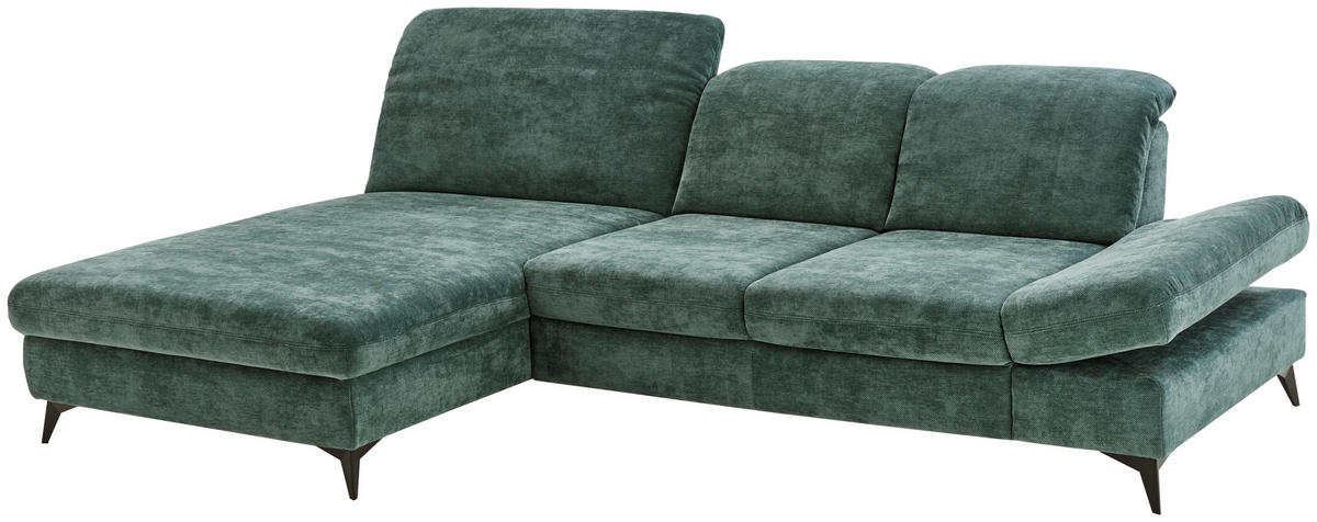 ECKSOFA Dunkelgrün Chenille  - Dunkelgrün/Schwarz, Design, Textil/Metall (198/288cm) - Beldomo Style