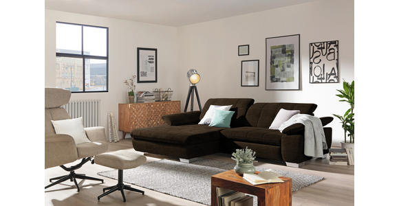ECKSOFA in Mikrofaser Dunkelbraun 180/265 cm - Chromfarben/Dunkelbraun, Design, Textil/Metall (180/265cm) - Carryhome