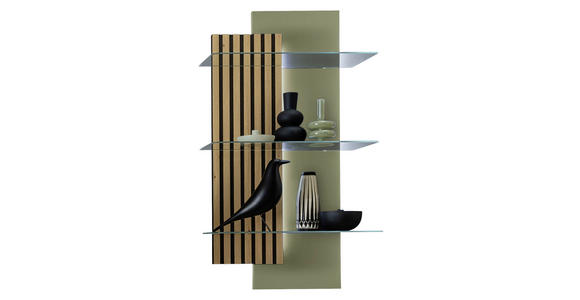 WANDREGAL 60/108/28 cm - Schilfgrün/Wildeiche, Design, Glas/Holz (60/108/28cm) - Moderano