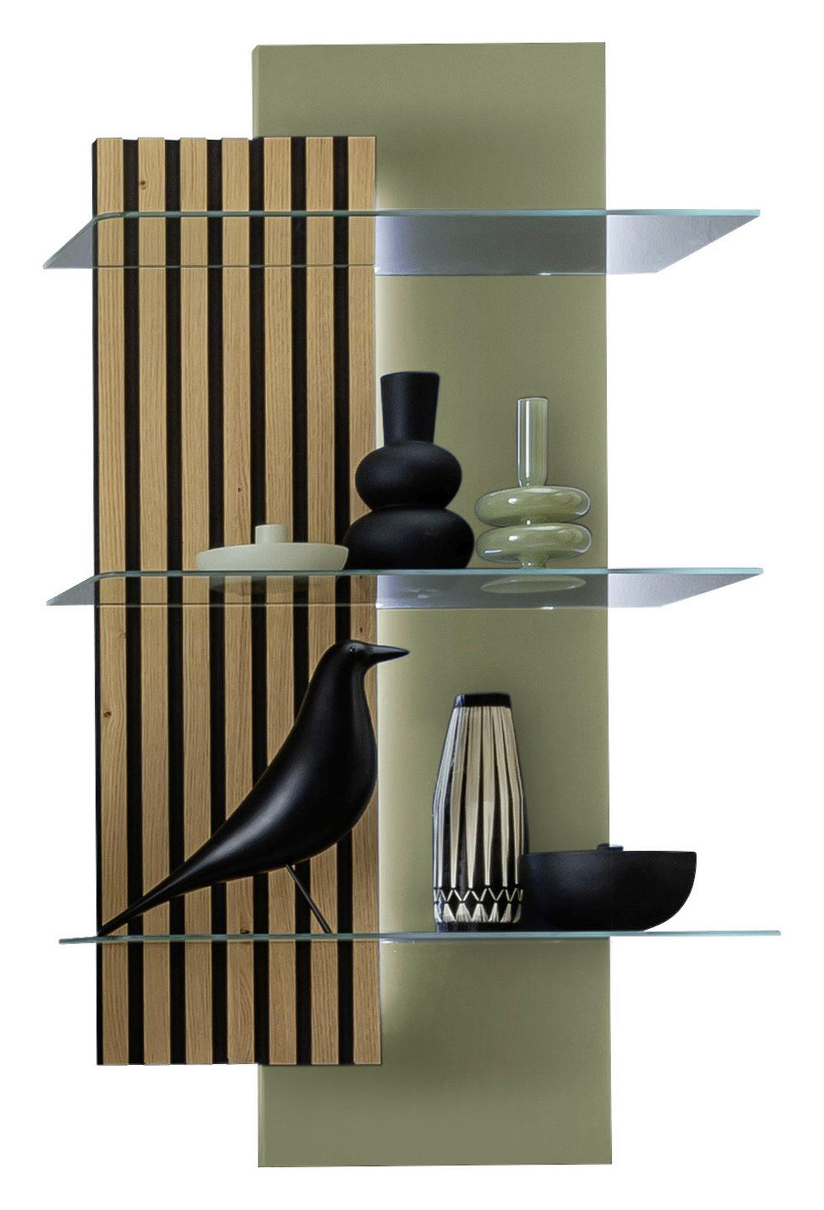WANDREGAL  60/108/28 cm  - Schilfgrün/Wildeiche, Design, Glas/Holz (60/108/28cm) - Moderano