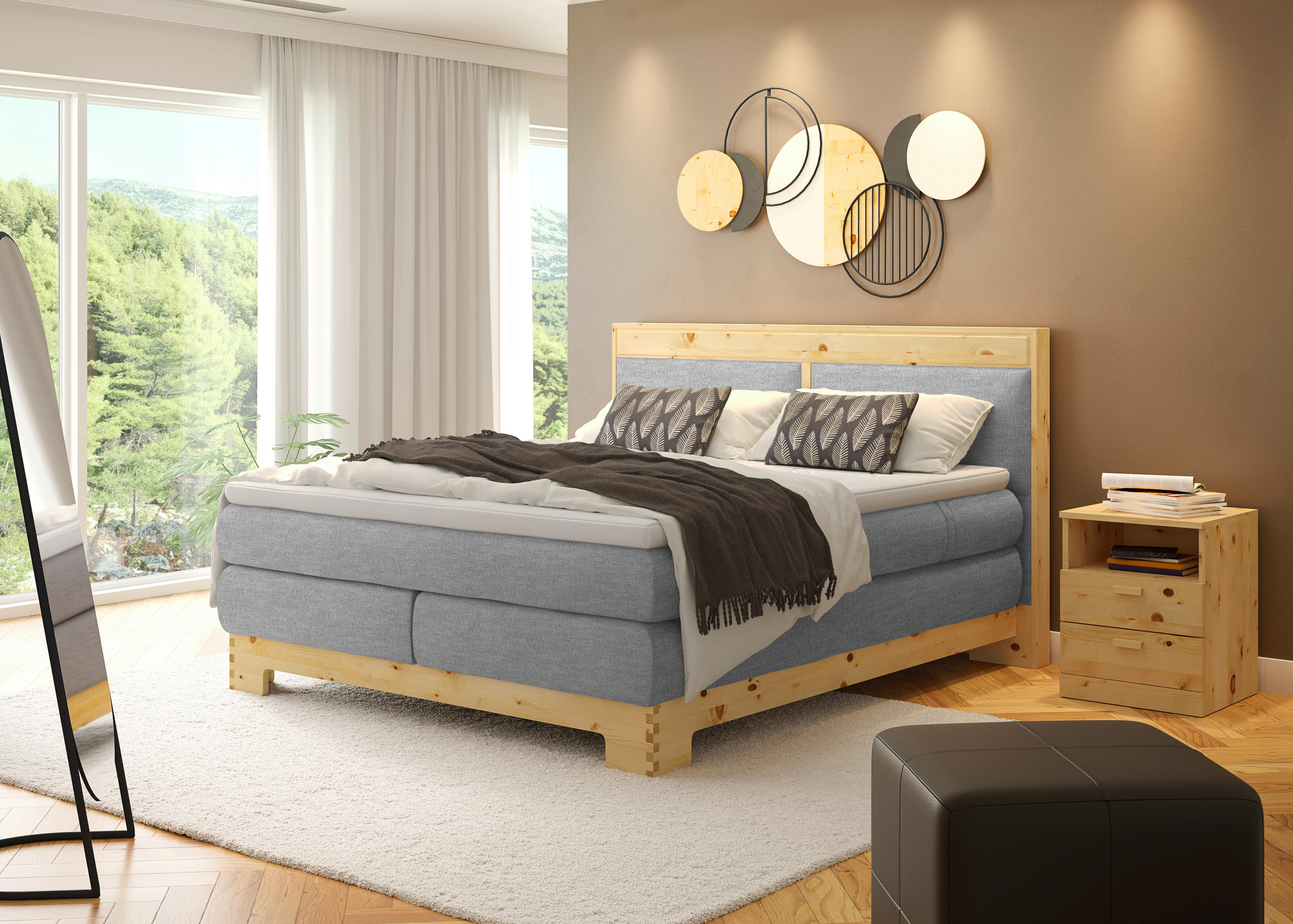 BOXSPRINGBETT 180/200 cm  in Hellgrau  - Hellgrau, Natur, Holz/Textil (180/200cm) - Linea Natura