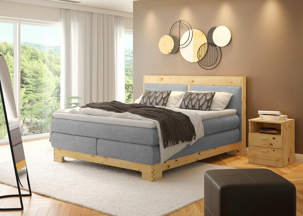 BOXSPRINGBETT 160/200 cm  in Hellgrau  - Hellgrau, Natur, Holz/Textil (160/200cm) - Linea Natura