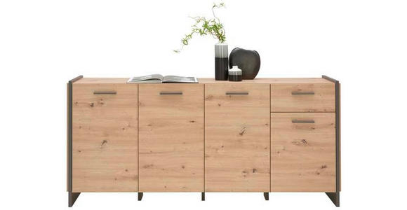 SIDEBOARD 186,5/86,1/41,3 cm  - Eichefarben/Eiche Artisan, Trend, Holzwerkstoff/Kunststoff (186,5/86,1/41,3cm) - Hom`in