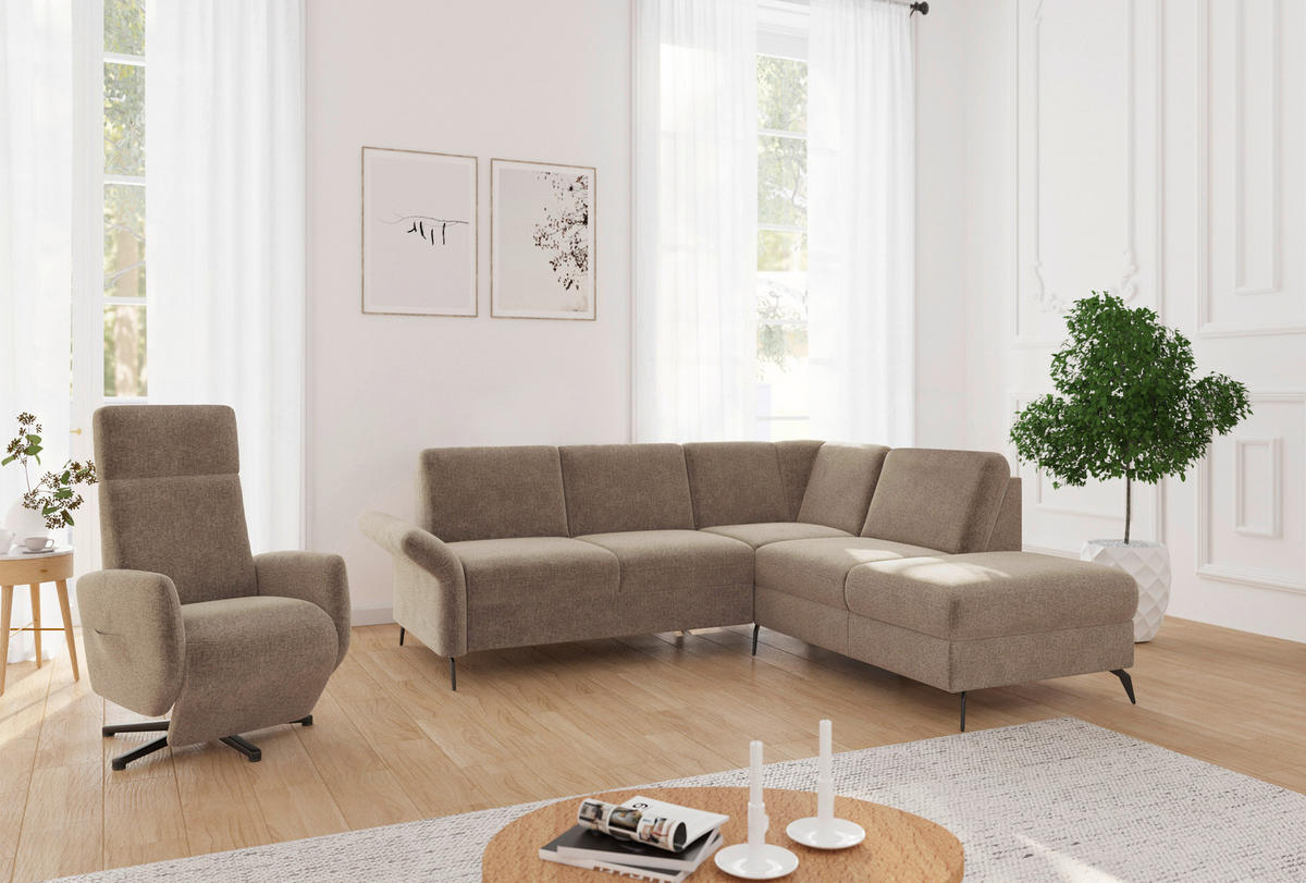 ECKSOFA ROCHELLE E Hellbraun Flachgewebe  - Hellbraun/Schwarz, KONVENTIONELL, Textil/Metall (240/216cm) - Sit & More